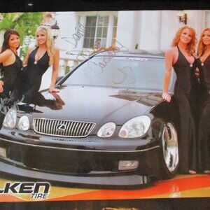 Vtg Falken Tire FK452.com Model & Auto Wall Poster Signed by 2 Models 23.5 x 18